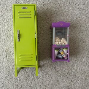 2 Retired American Girl Doll Items 1 Popcorn Stand (2015) & Gym Locker (2013)